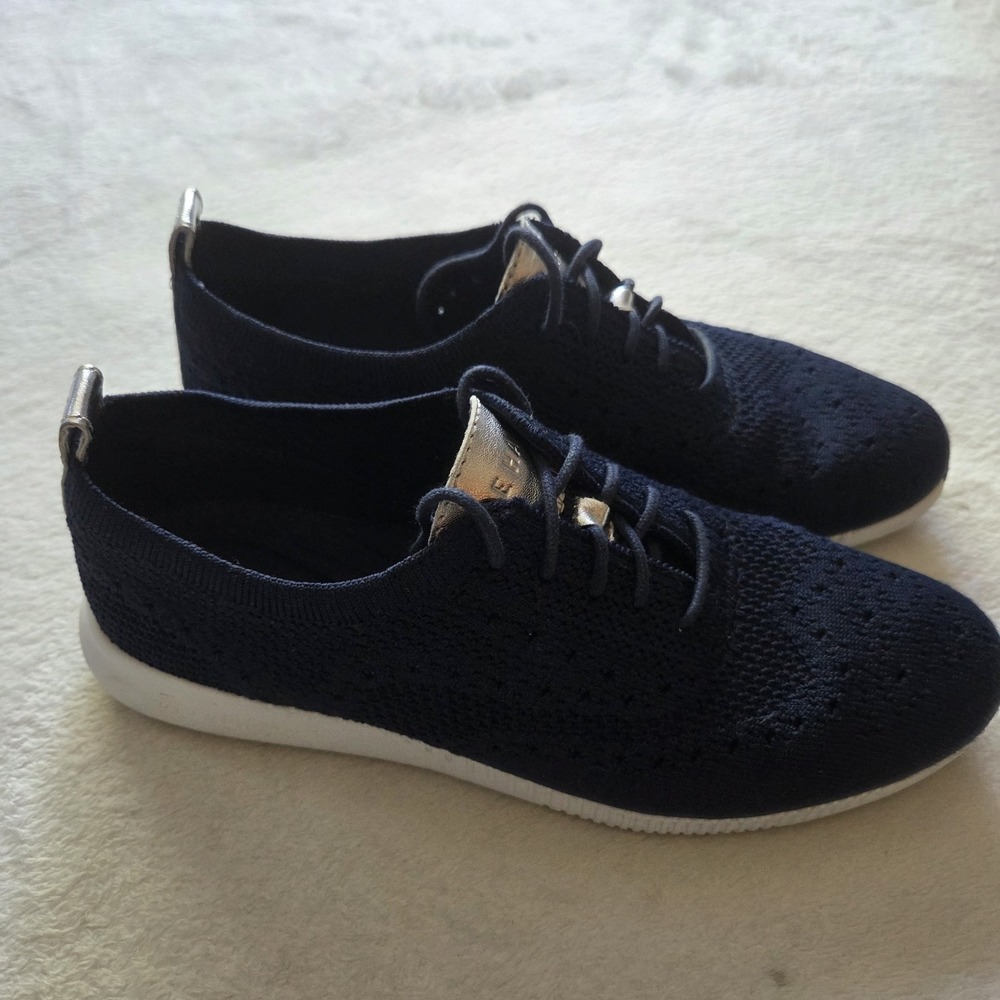 Cole Haan ZeroGrand Oxford Shoes Womens 7.5 B Blue Silver Knit Stitchlite